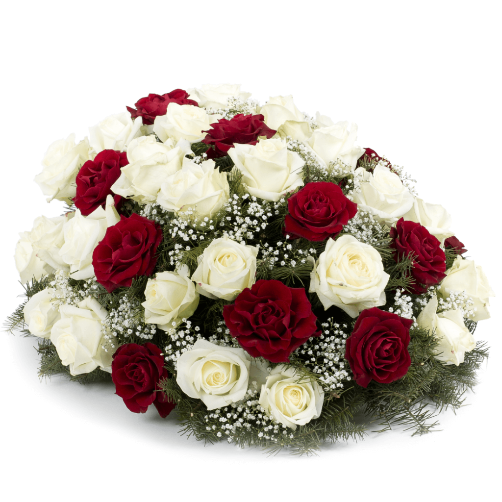 Kytice na položení bílé a rudé růže
