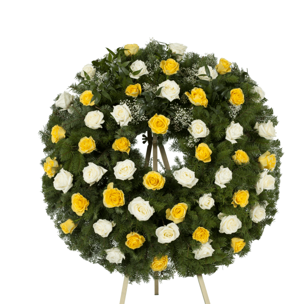 Smuteční věnec žluté a bílé růže