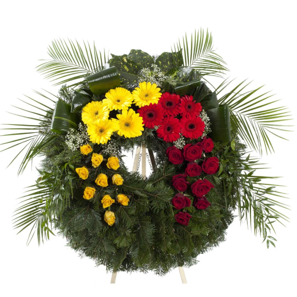Smuteční věnec Fantasie žluté a rudé růže